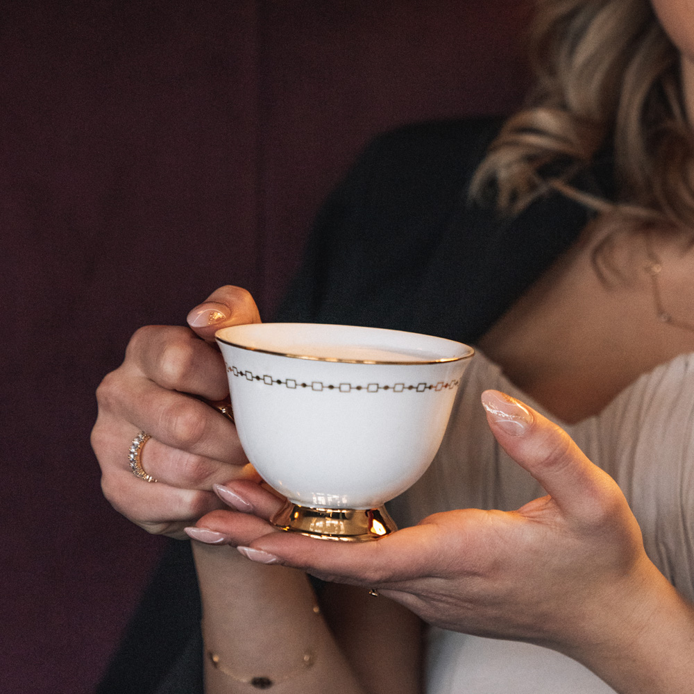 Kopp med Fat 22 cl Anima Bianco Vit/Guld