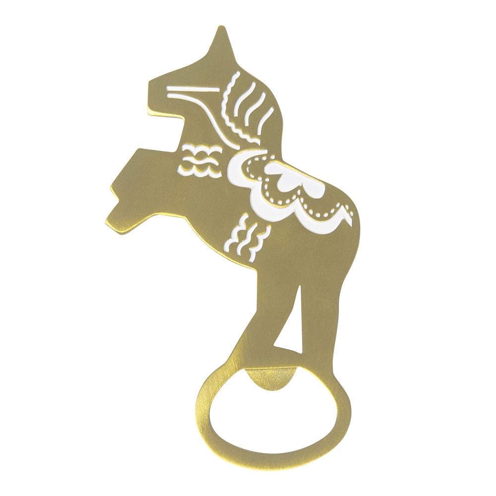 Kapsylöppnare Dalahäst 10x5,4 cm Guld/Vit print