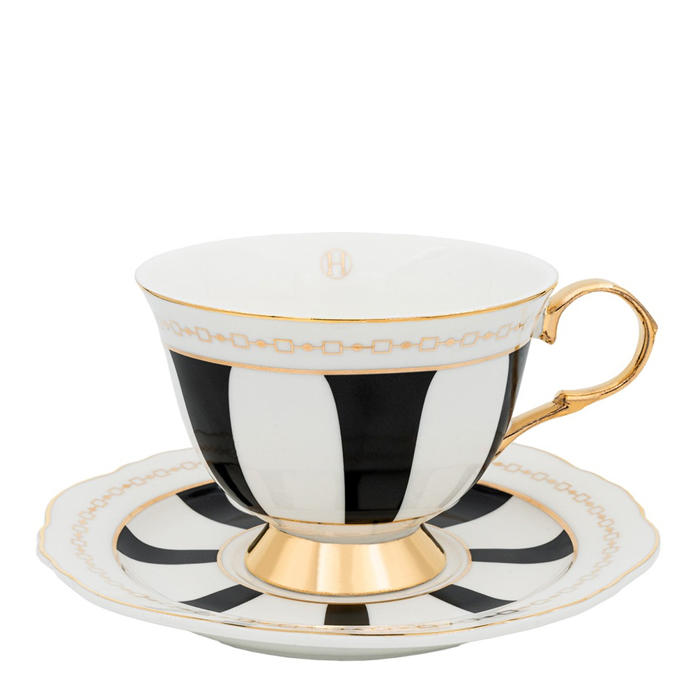 Kopp med Fat 22 cl Strisce Nero Svart/Vit