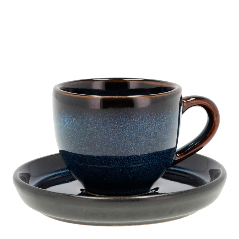 Espressokopp med Fat 7 cl Blå/Svart