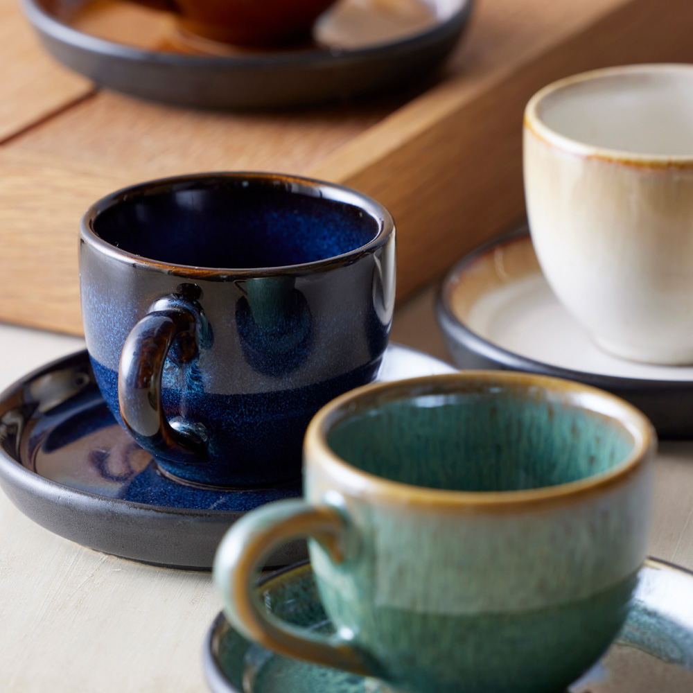 Espressokopp med Fat 7 cl Blå/Svart