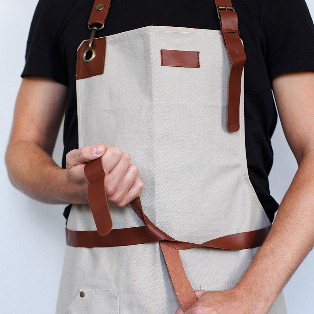 Signerat Förkläde Canvas/Skinndetaljer Salvia