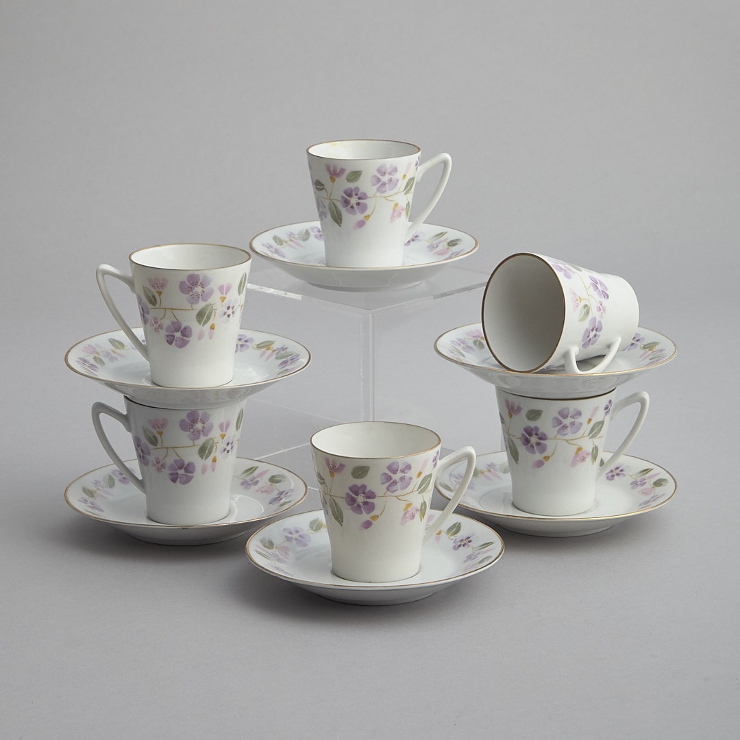 Koppar och Fat med Blomster Dekor 6 st