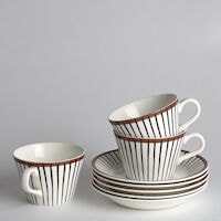 SÅLD Stig Lindberg Spisa Ribb 3 kaffekoppar med fat