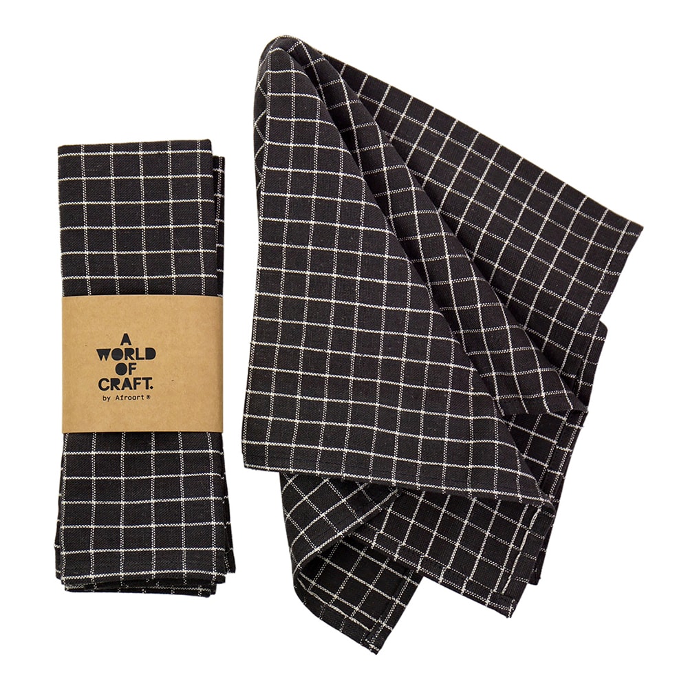 Grid Servetter Eco 45x45 cm 2-pack Mörkgrå/Vit Rutig