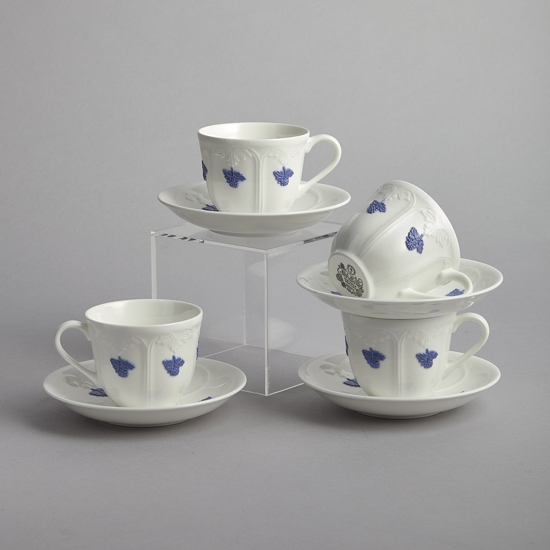 "Blå Blom" 4 kaffekoppar med fat