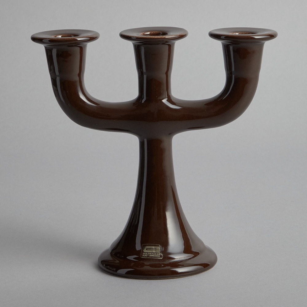 Trearmad Ljusstake Guldkroken Brun Glasyr