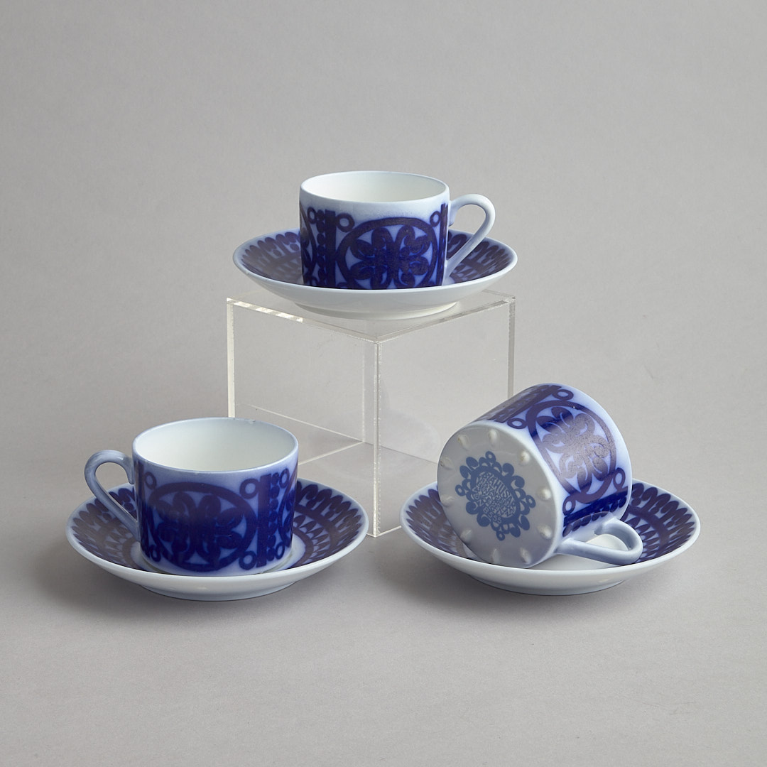 Blå Husar 3 kaffekoppar med fat