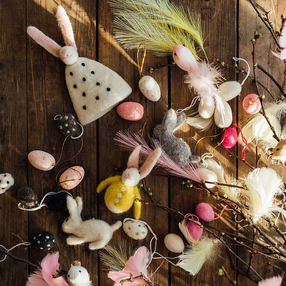 Hänge Ägg Ull 10-pack Brun/Grå/Vit/Svart