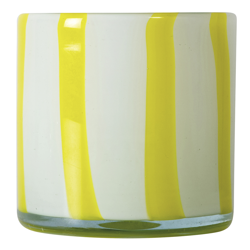 Calore Ljuslykta 10x10 cm Curve Gul/Vit Randig