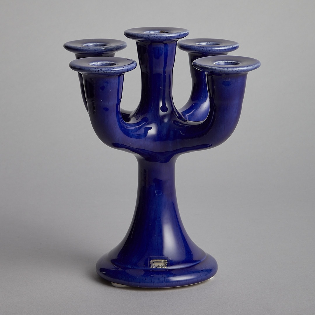 Blå 5-armad Ljusstake Guldkroken