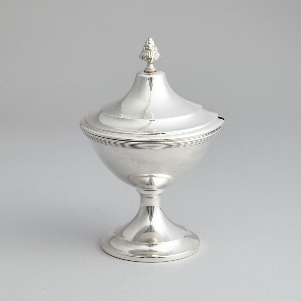 SÅLD Nysilverskål på fot med lock