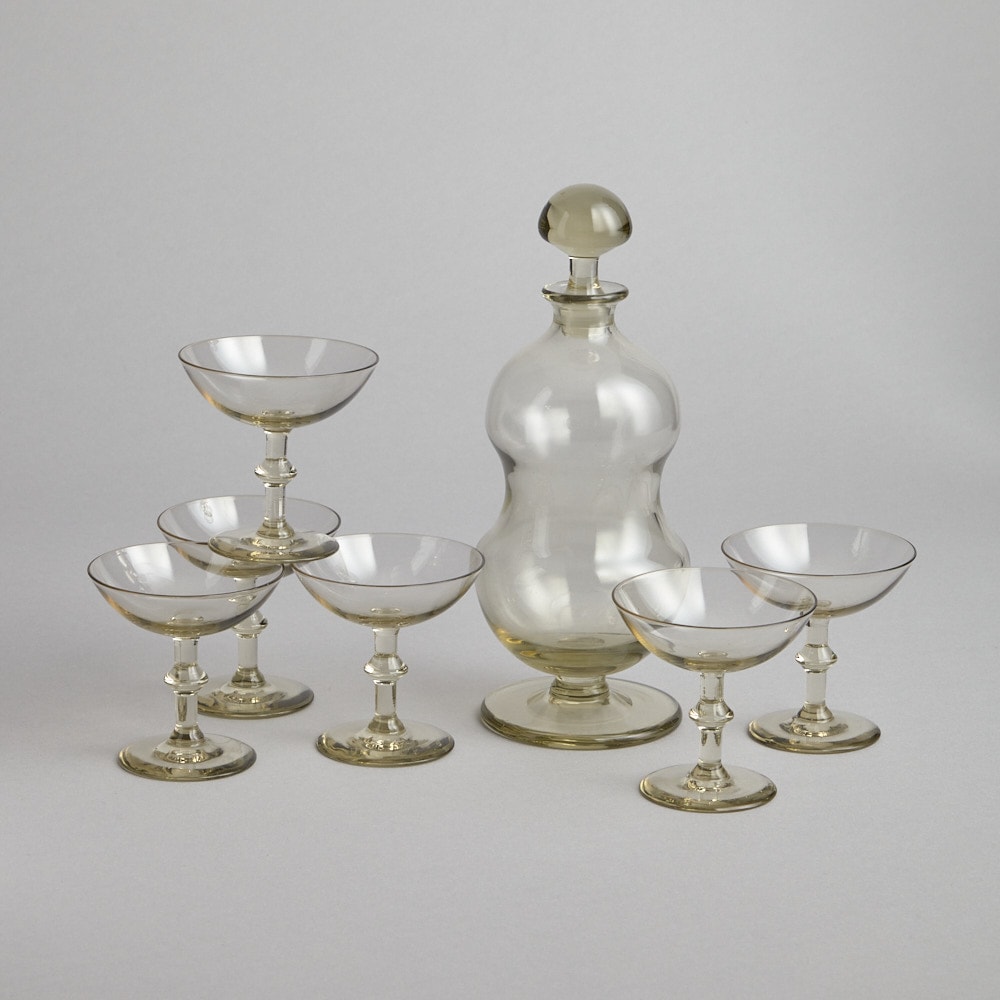 SÅLD Rökfärgad Karaff med 6 st Glas