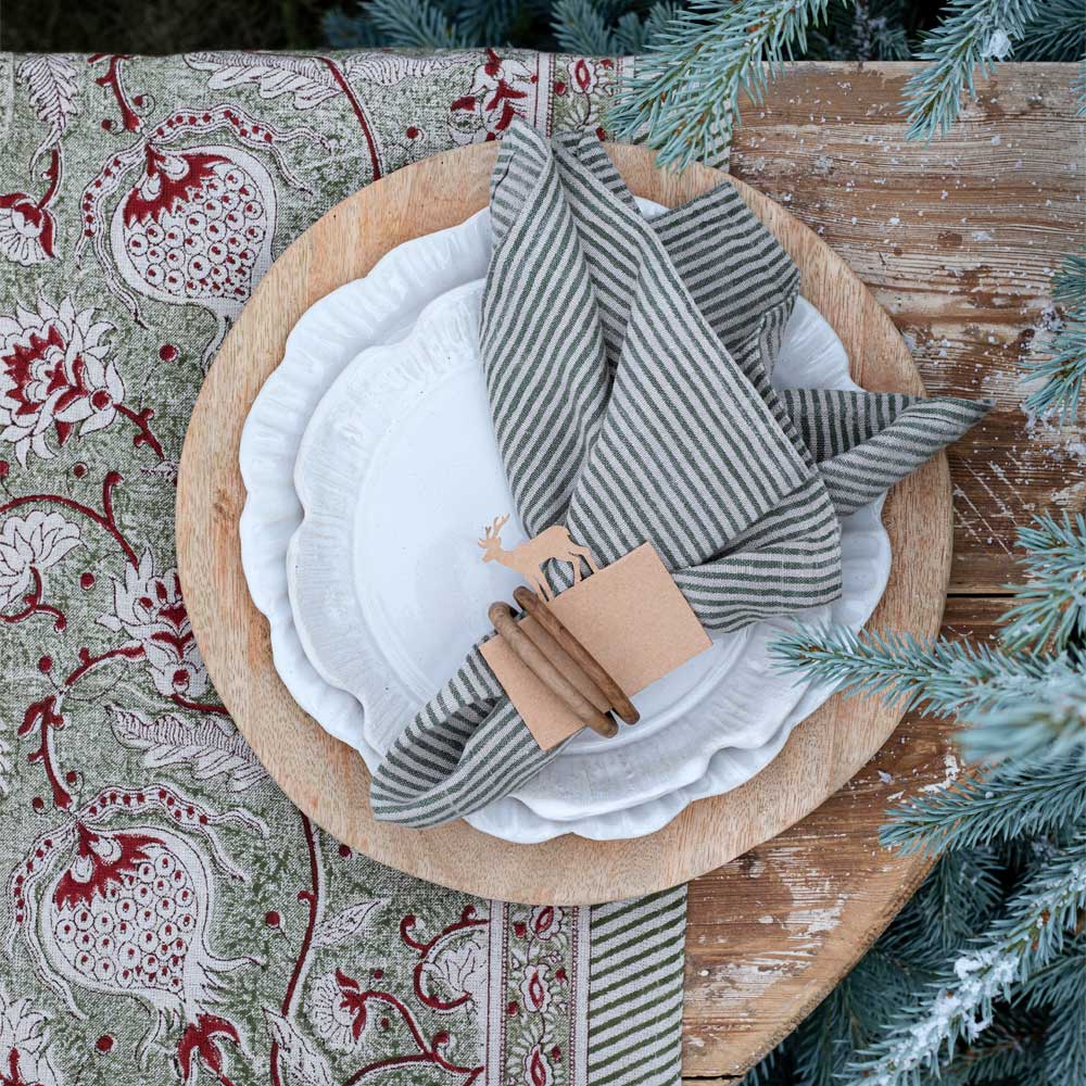 Pomegranate Bordsduk Lin 150x350 cm Grön/Vin