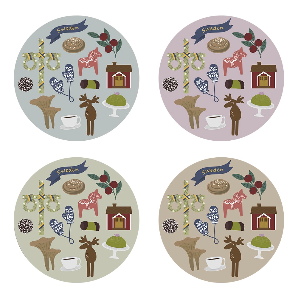 Glasunderlägg Like a Swede 9 cm 4-pack Multi