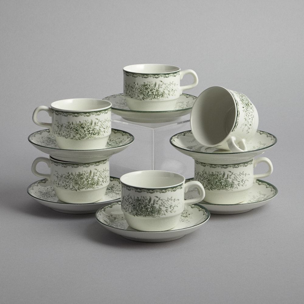 SÅLD "Grön Anna" Kaffekoppar med Fat 6 st