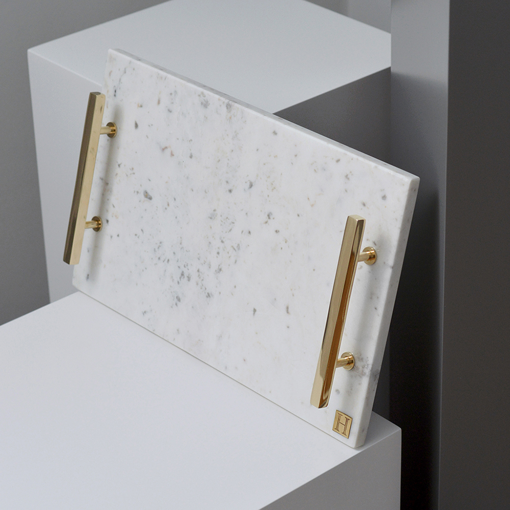 Marmorbricka med handtag Vit/M&auml;ssing