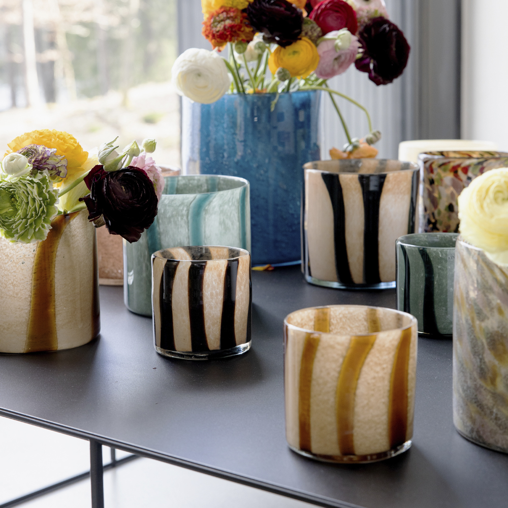 Calore Ljuslykta 10x10 cm Beige/Brun Rand