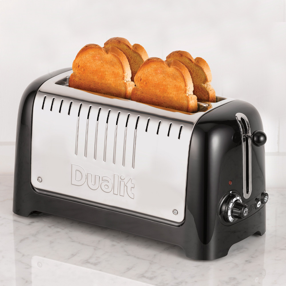 Lite Brödrost Lång 4 Skivor Blank Svart