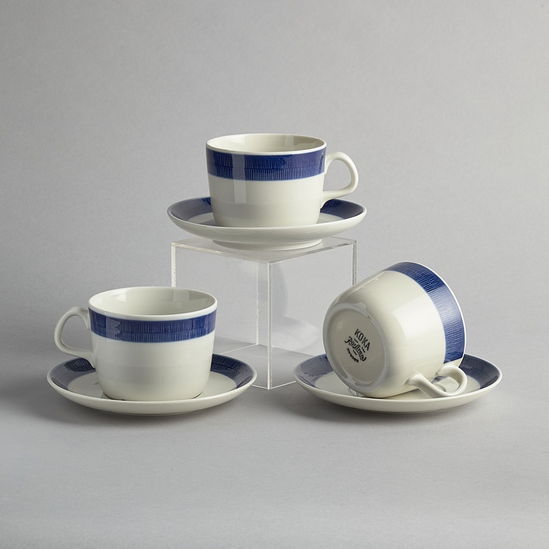 "Koka Blå" tekoppar med fat 3 st