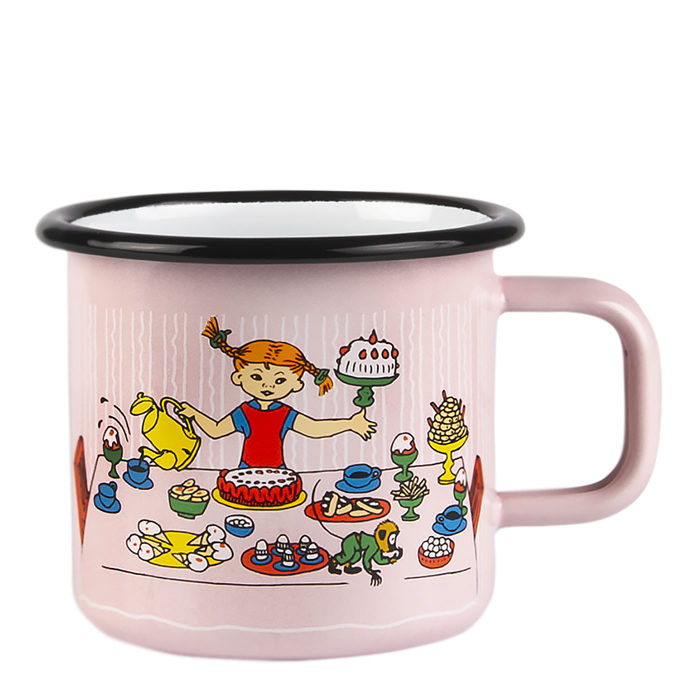 Pippi L&aring;ngstrump Emaljmugg F&ouml;delsedagsfest 37 cl Rosa