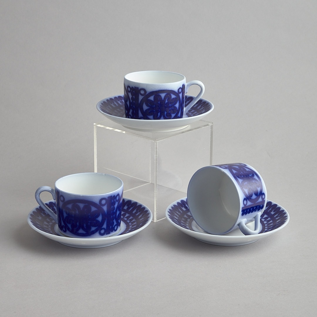 Blå Husar 3 kaffekoppar med fat