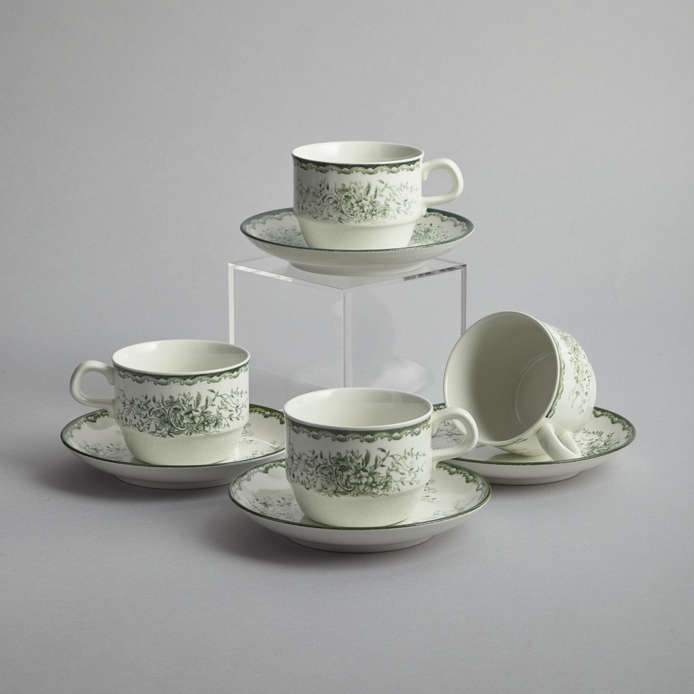 Grön Anna Kaffekoppar med Fat 4 st