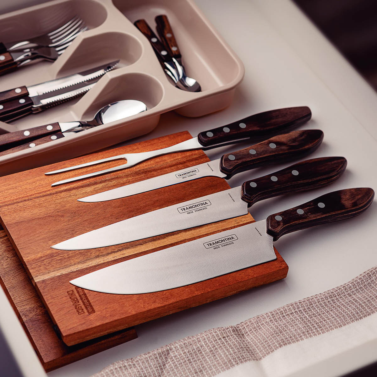 Knivblock M/Kniver Blank/Brun