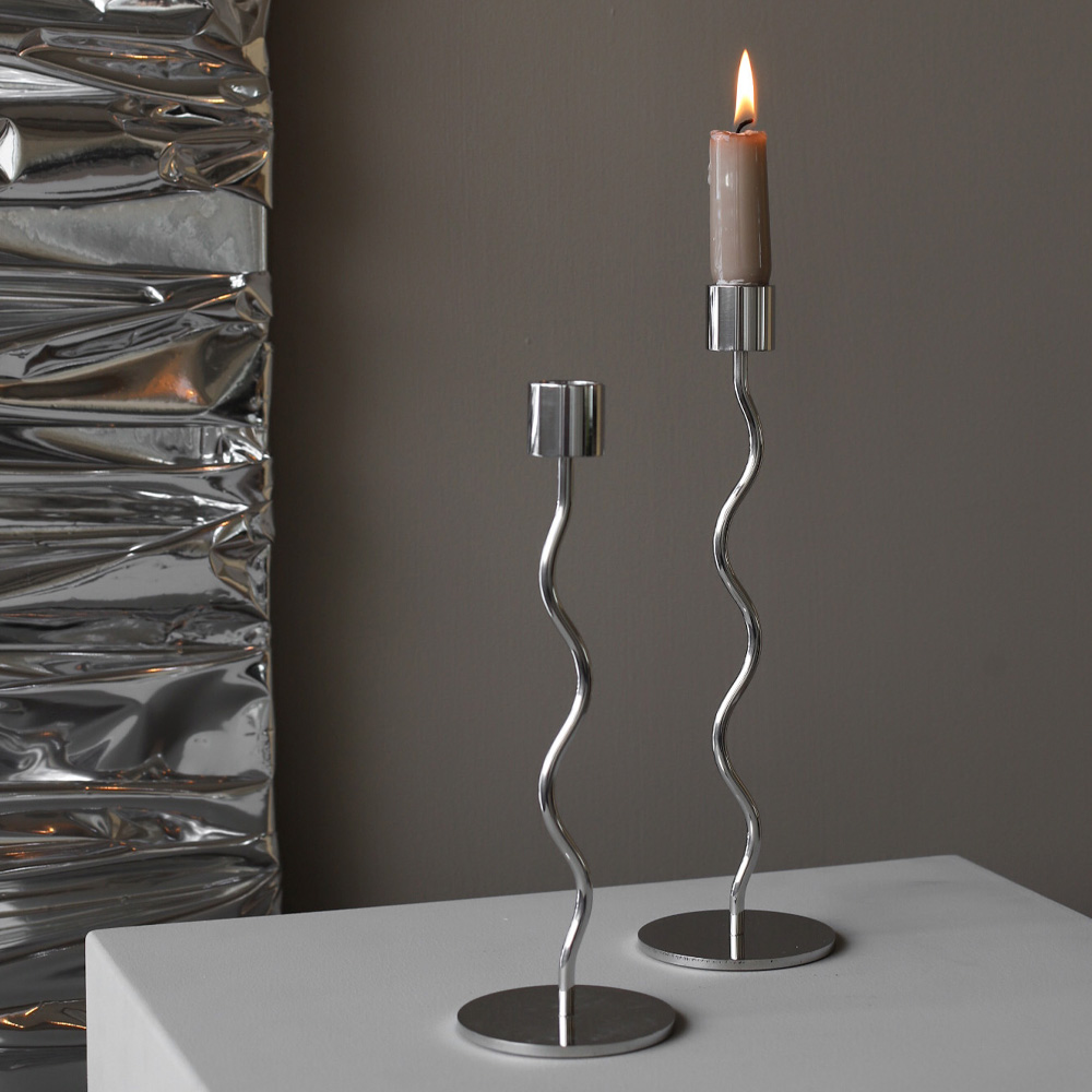 Curved Ljusstake 23 cm Silver