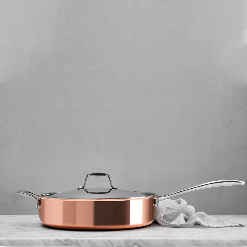 Signerat Traktörpanna med lock 28 cm Koppar