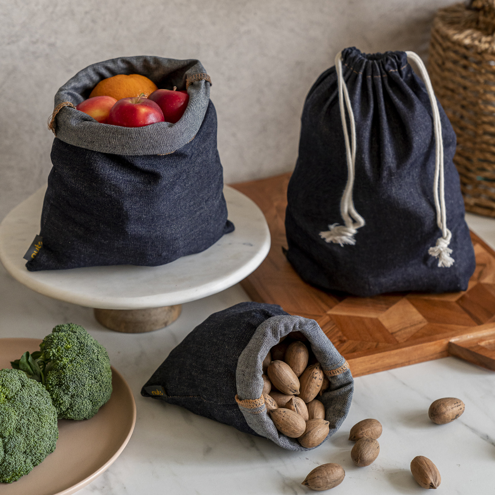 Frukt & Gröntpåse 3-pack Denimprint