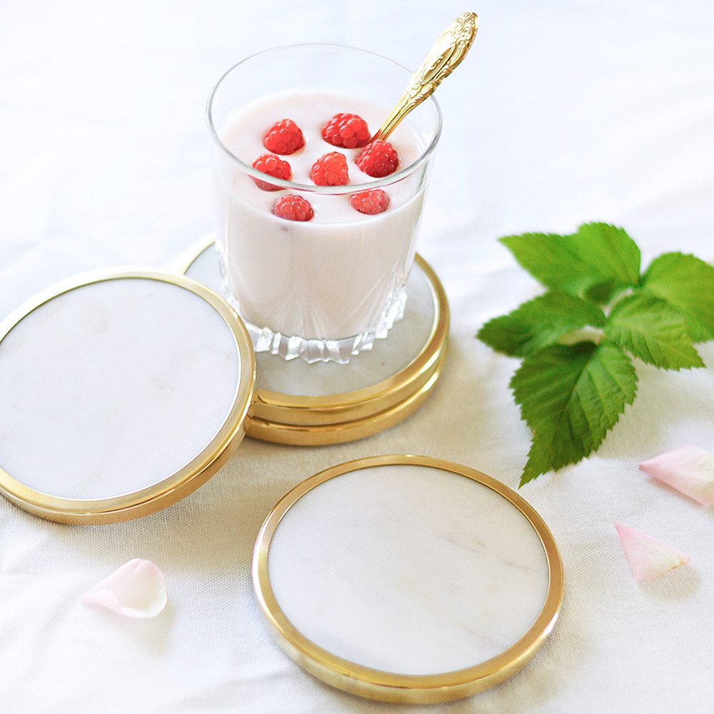 Glasunderlägg Marmor 4-pack Vit/Mässing