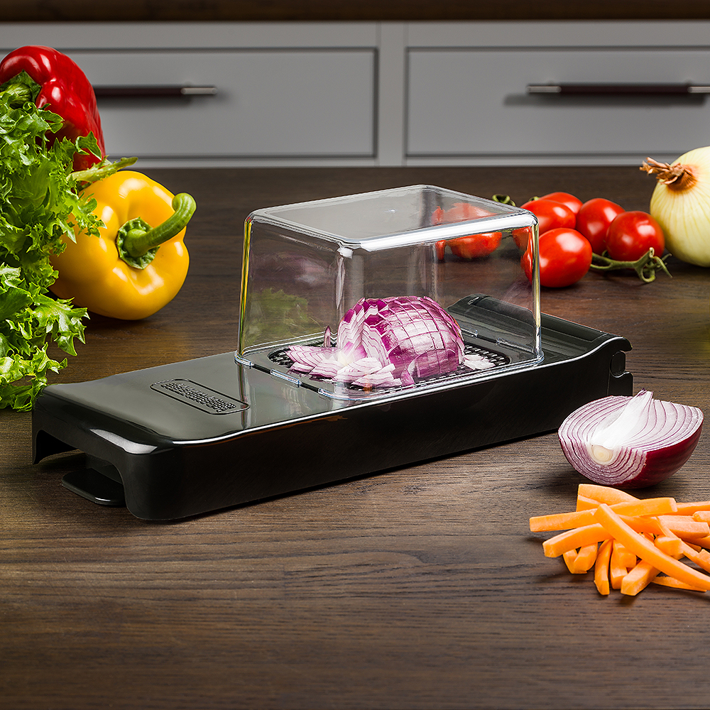 Lökskärare med uppsamlare Svart