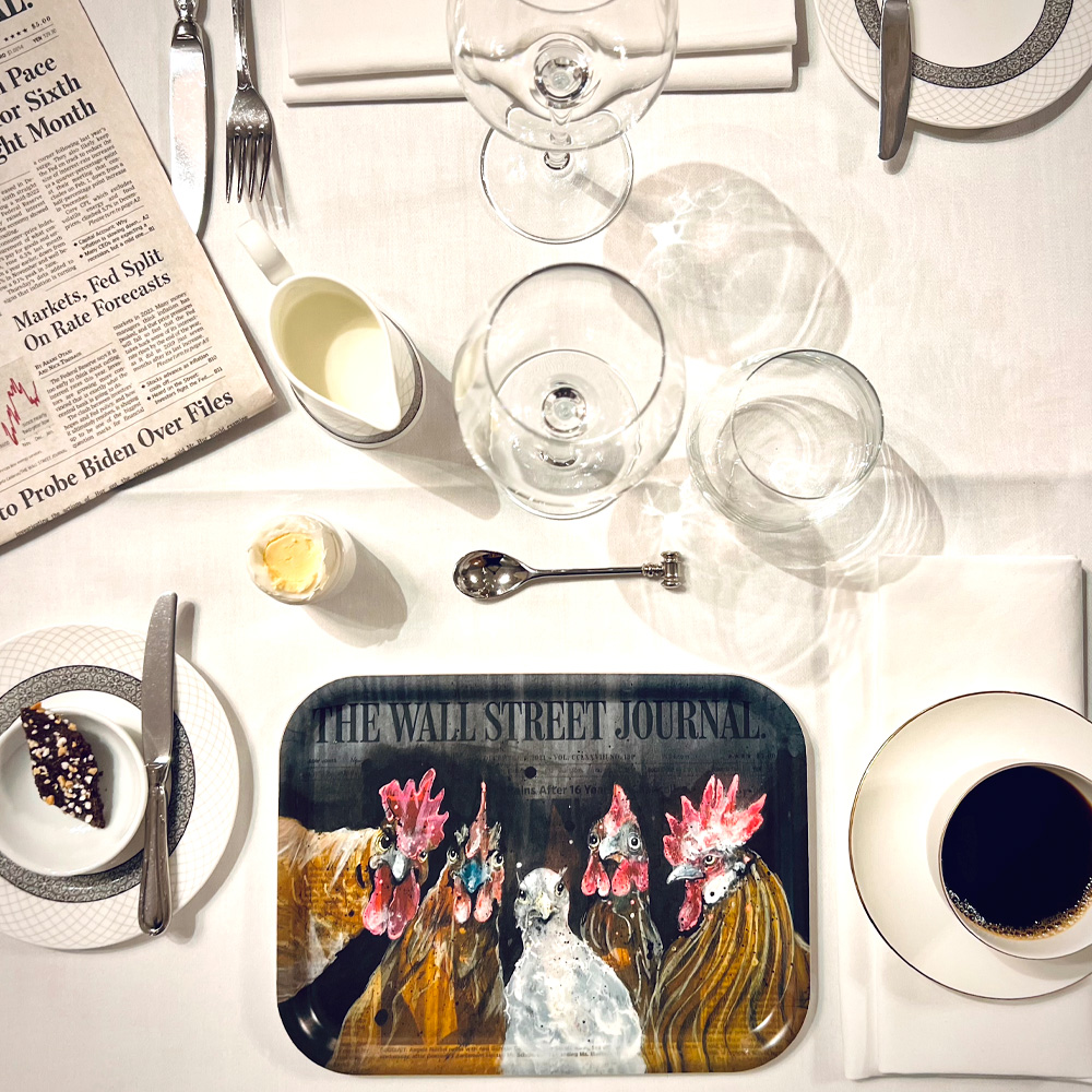 Frukostbricka Roosters of Wall Street 20x27 cm Svart