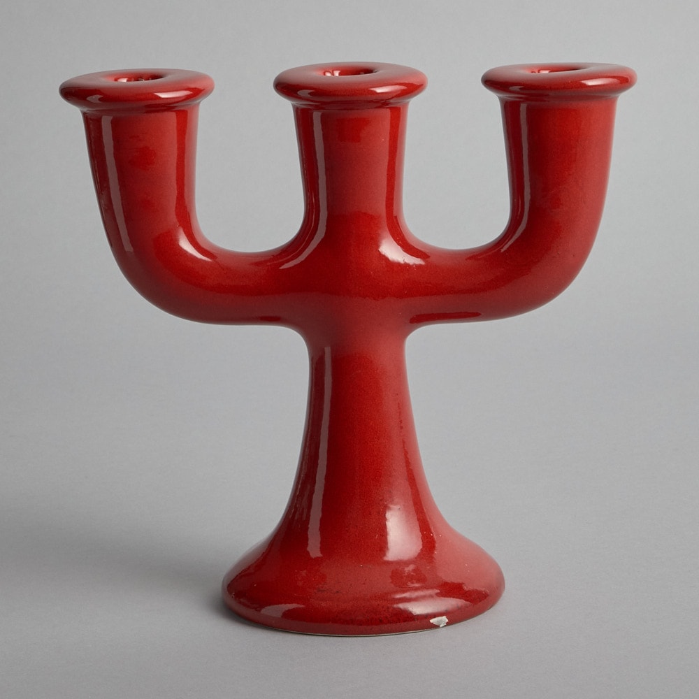 Trearmad Ljusstake Guldkroken Röd Glasyr