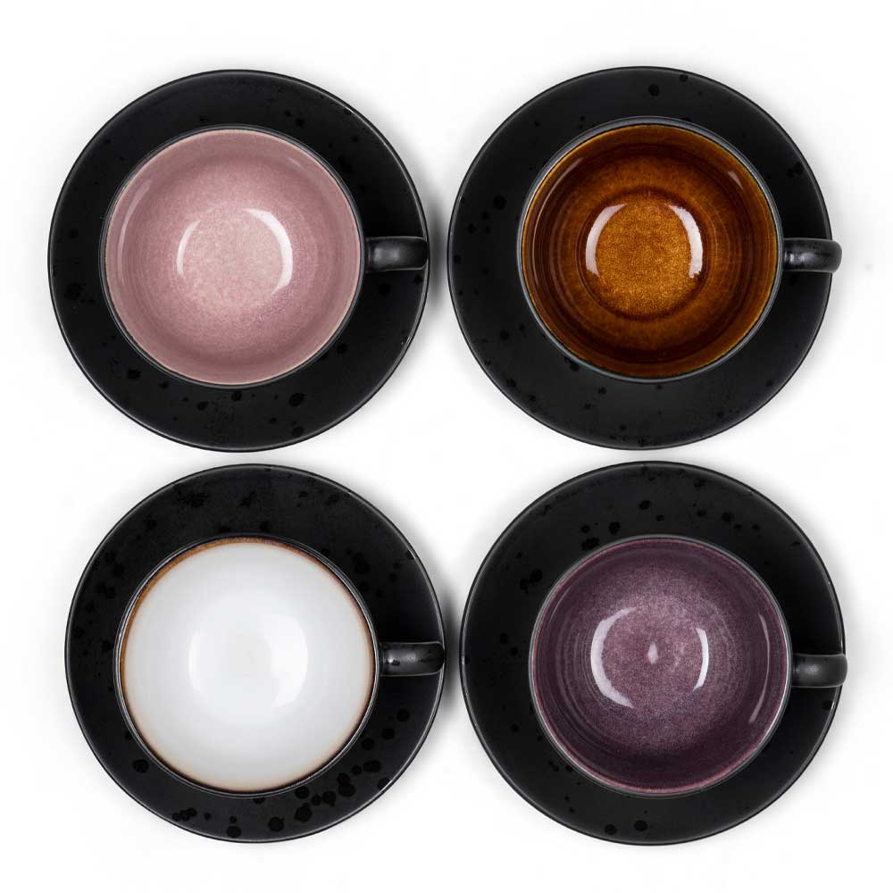 Kopp med tefat 24 cl 4-pack Svart/Rosa