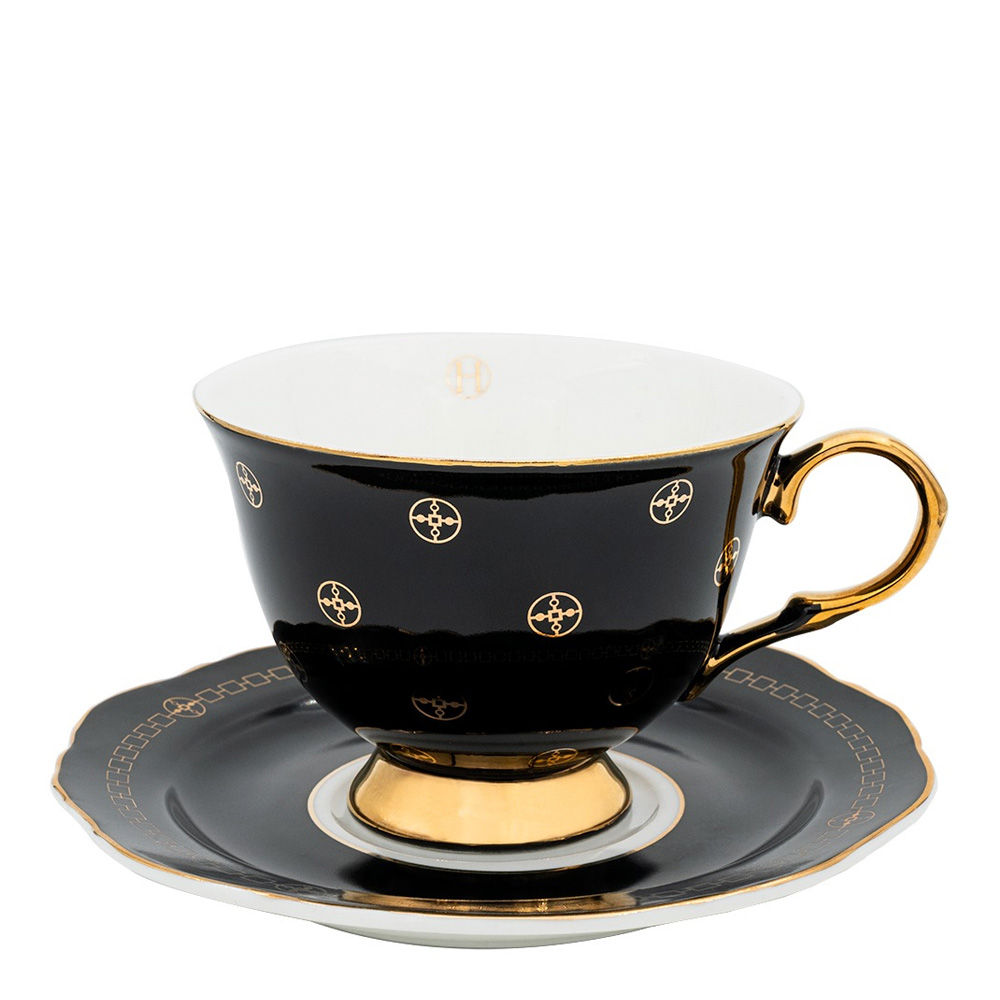 Kopp med Fat 22 cl Anima Gemella Nero Svart/Guld