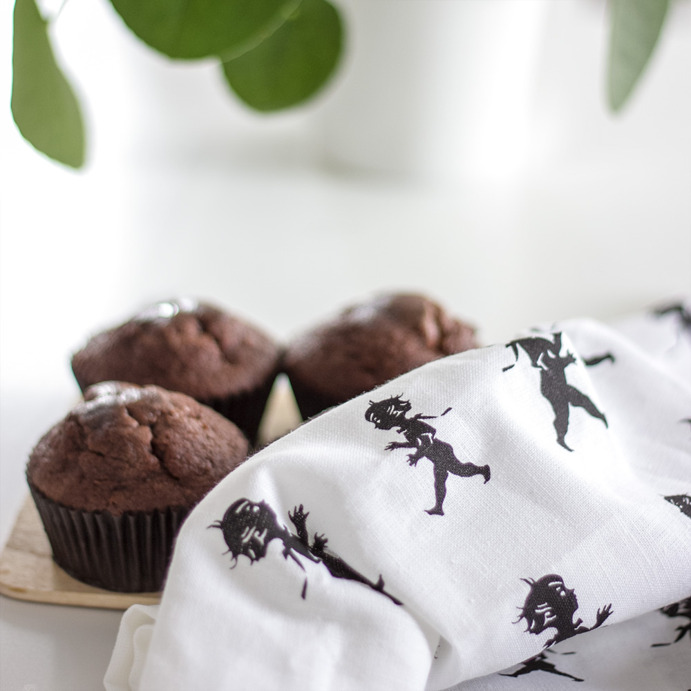 Handduk Halvlinne 50x70 cm Vit/Svart