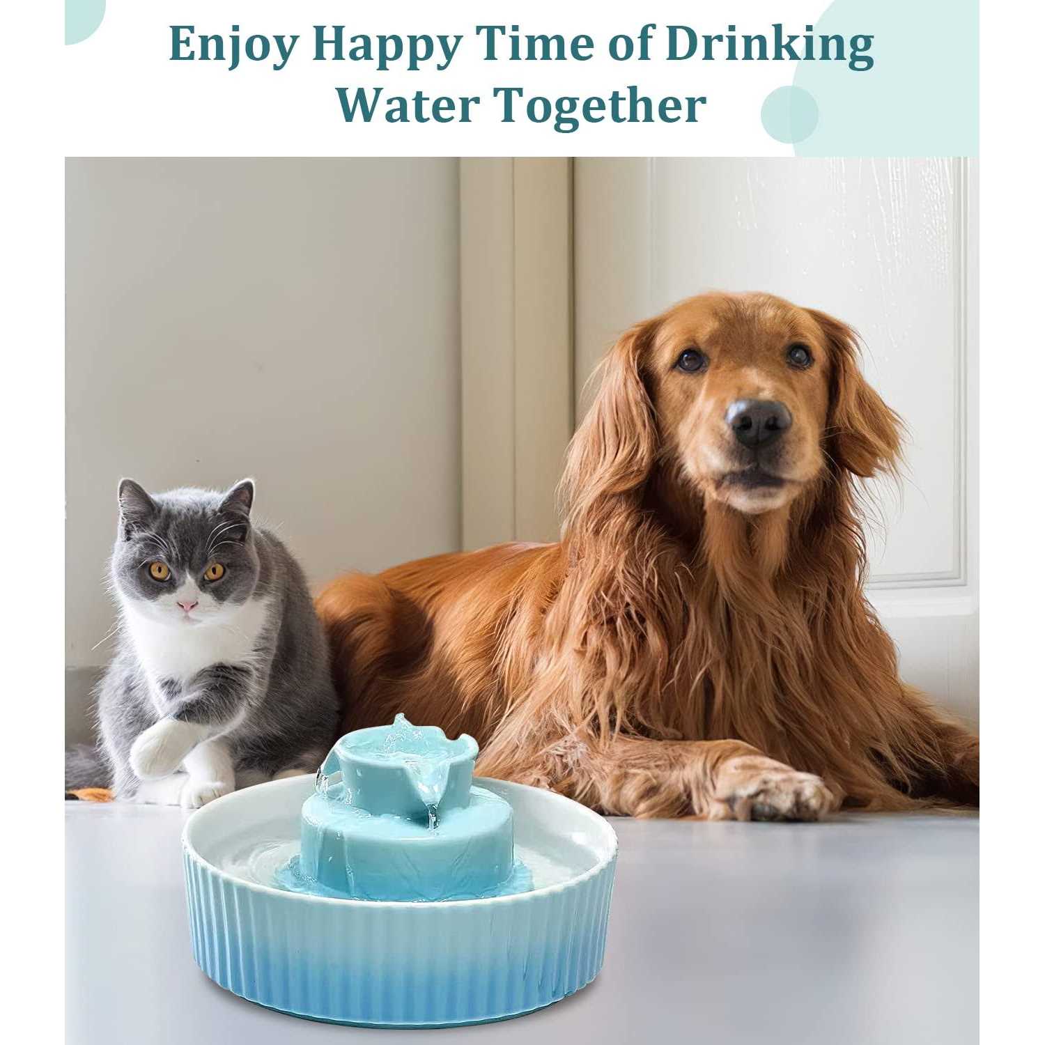 nautypaws ceramic cat water fountain, ceramic pet fountain, 2.1 l