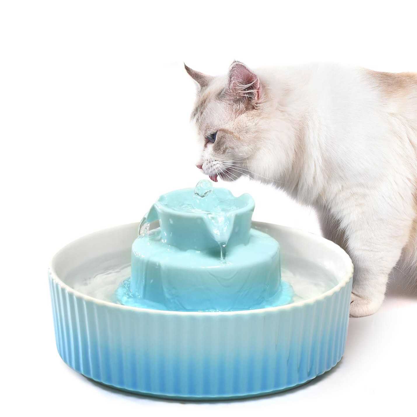 nautypaws ceramic cat water fountain, ceramic pet fountain, 2.1 l