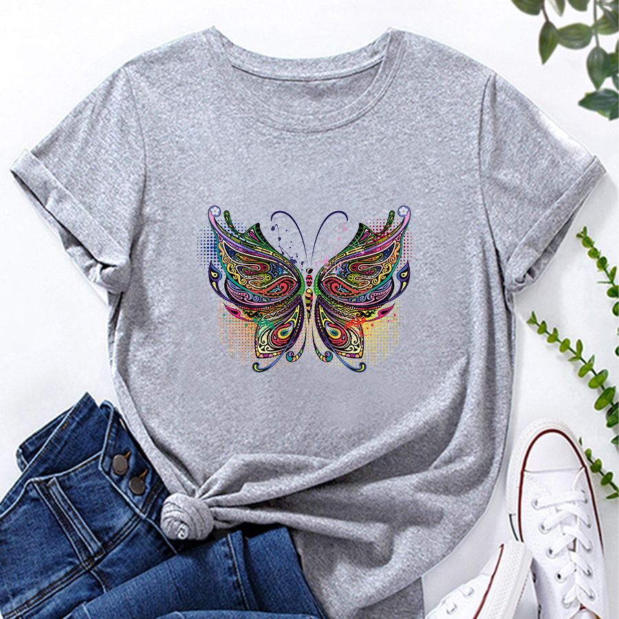 Colorful Butterfly Fashion Print Ladies Loose Casual T-shirt