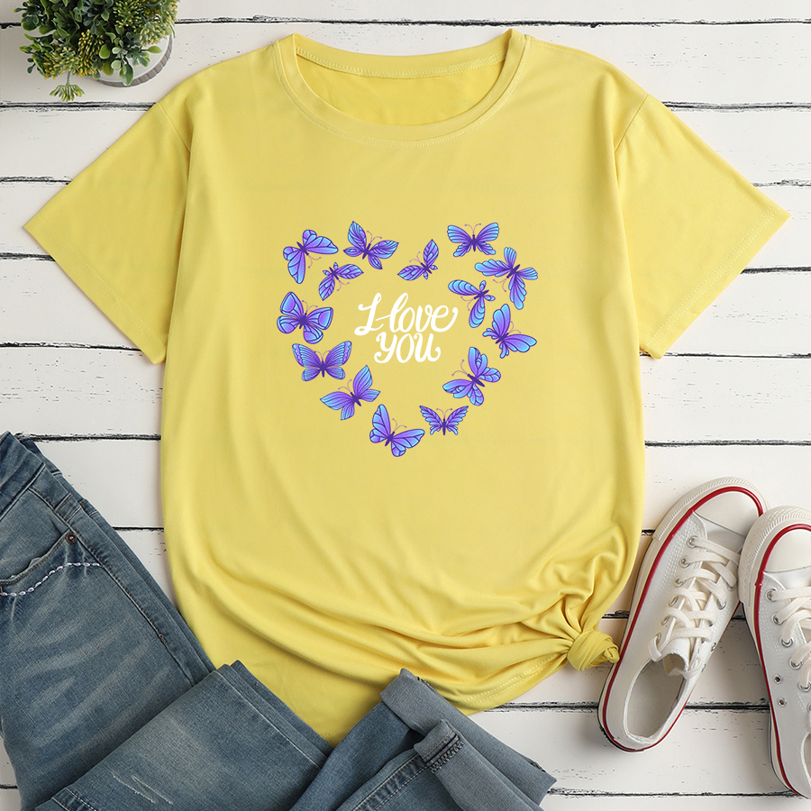 Short-sleeved Butterfly Heart Alphabet Print Loose Casual T-shirt