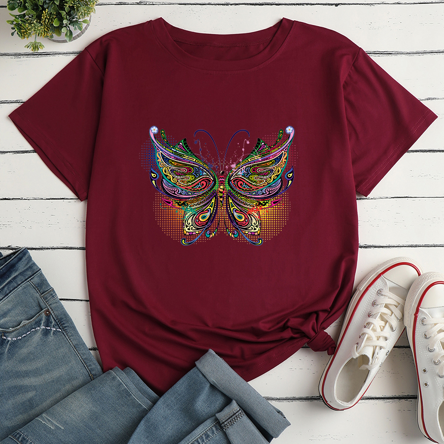 Colorful Butterfly Fashion Print Ladies Loose Casual T-shirt
