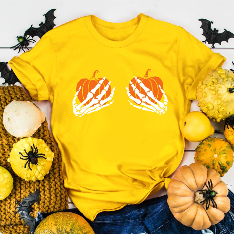 Women's T-shirt Short Sleeve Printing Casual Pumpkin Hand Bone