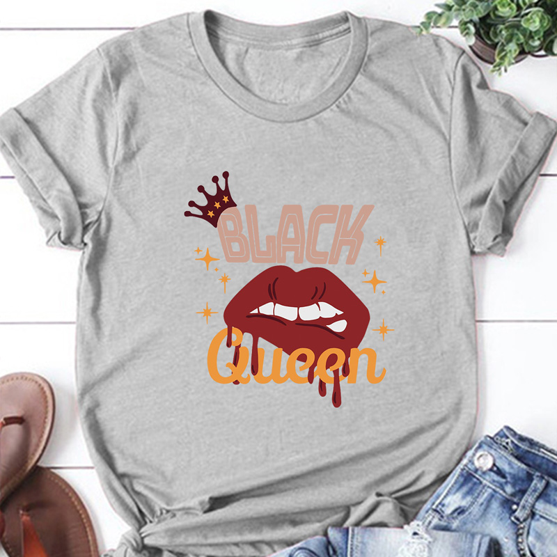 Colorblock Letters Lip Print Casual Short-sleeved T-shirt Women