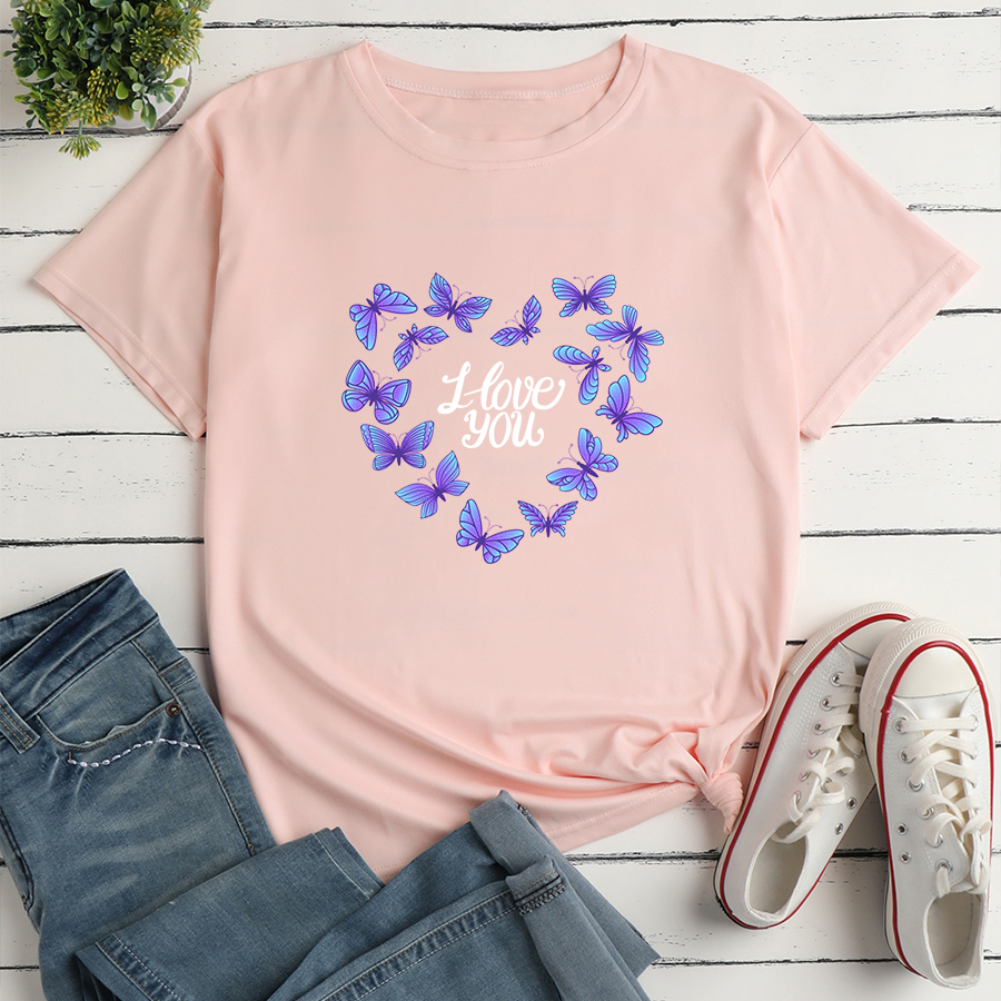 Short-sleeved Butterfly Heart Alphabet Print Loose Casual T-shirt