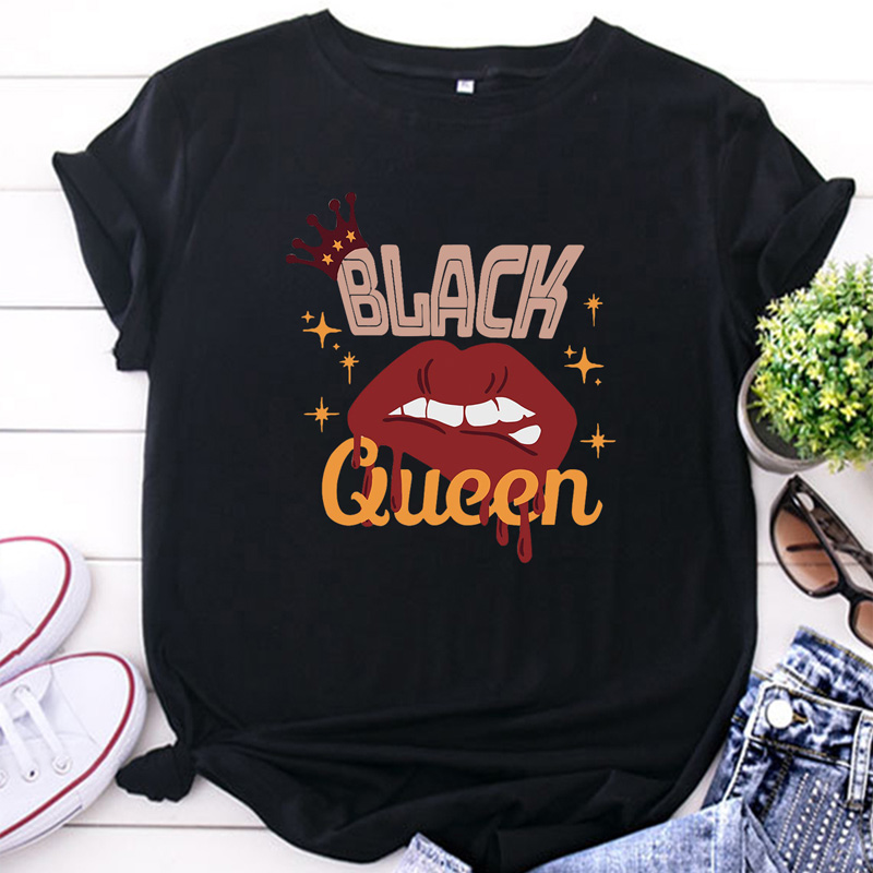 Colorblock Letters Lip Print Casual Short-sleeved T-shirt Women