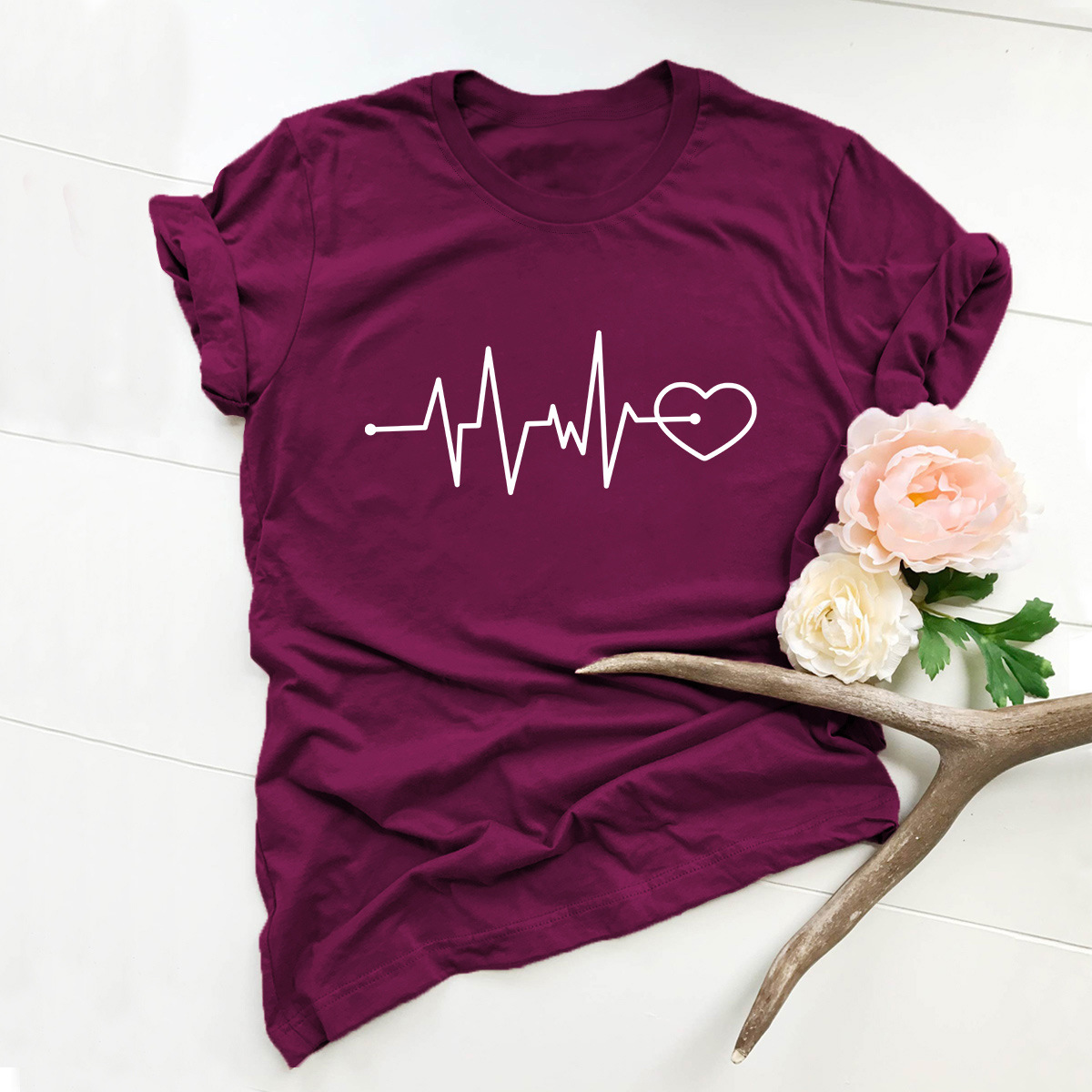 Pure Heart Ecg Printed Cotton T-shirt