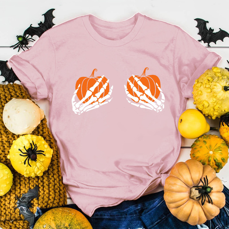 Women's T-shirt Short Sleeve Printing Casual Pumpkin Hand Bone