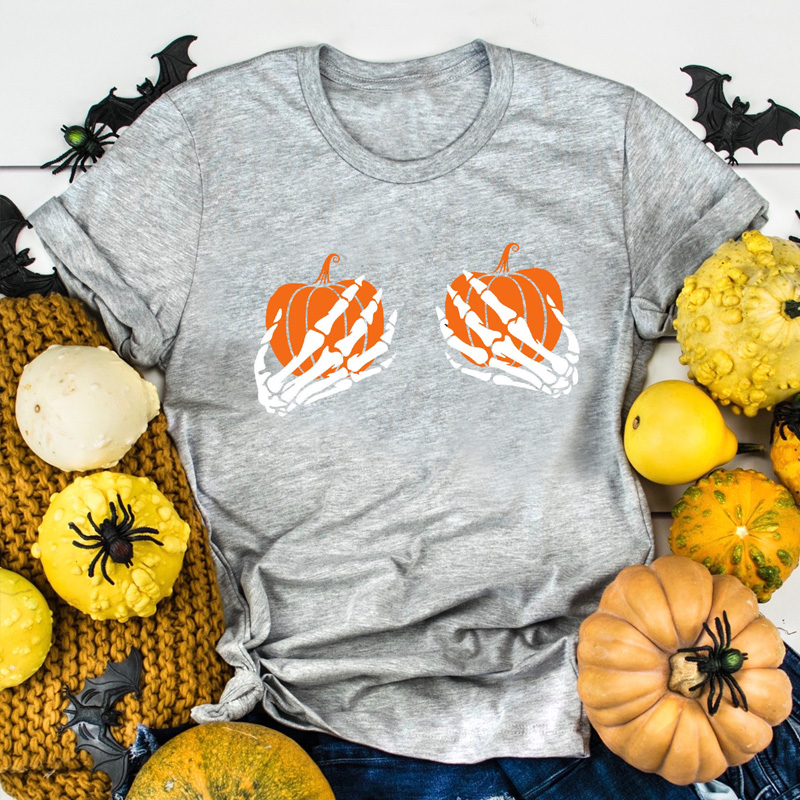 Women's T-shirt Short Sleeve Printing Casual Pumpkin Hand Bone